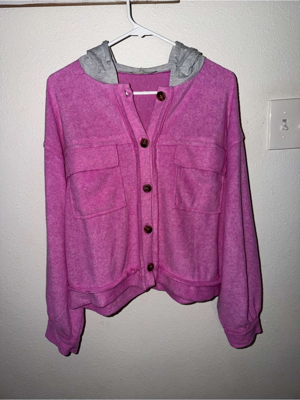 Zenana Outfitters Button Front Hoodie Shirt Jacket Shacket NWOT